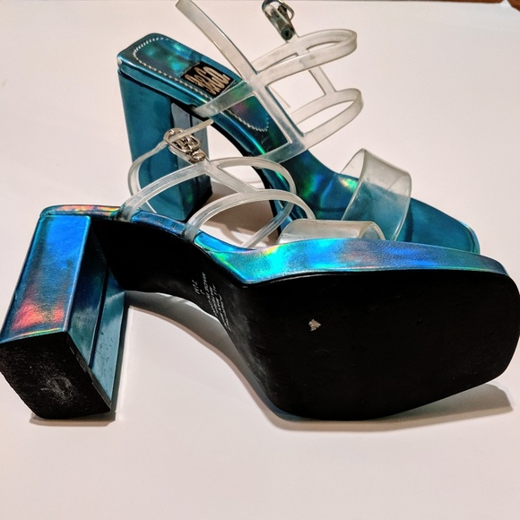 Vintage Metallic Chunky Platform Heels 90s 80s - Picture 4 of 5